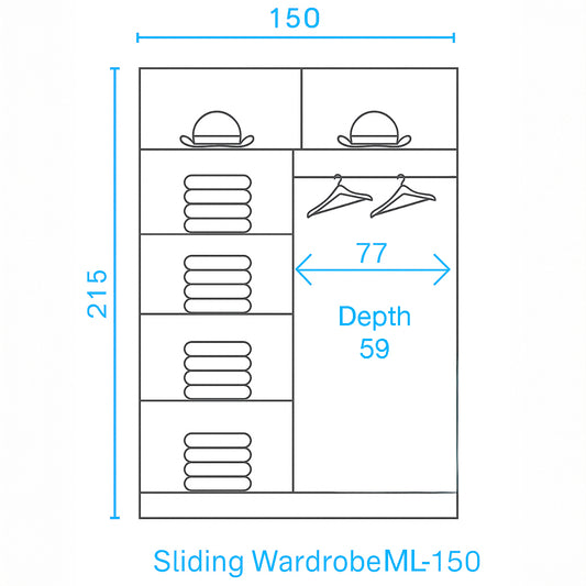 MOLTO 150cm Sliding Wardrobe - Oak & Graphite with Mirror