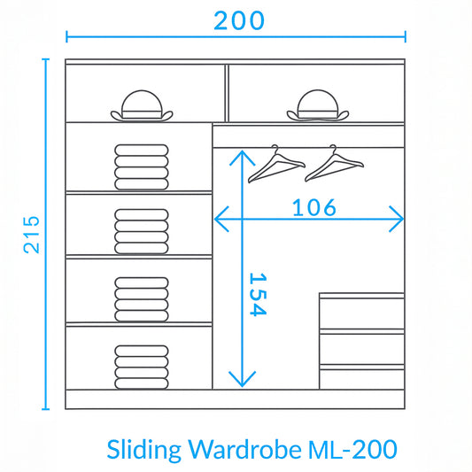 MOLTO 200cm Sliding Wardrobe - Oak & Graphite with Mirror