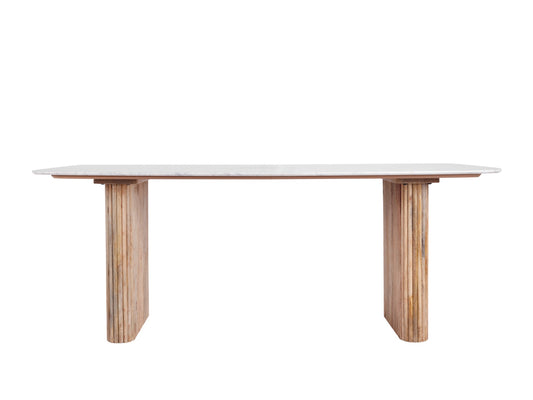 REED 200cm Dining Table – Marble Effect Top with Ribbed Wooden Legs (Pre-Order, 21-Day Lead Time)