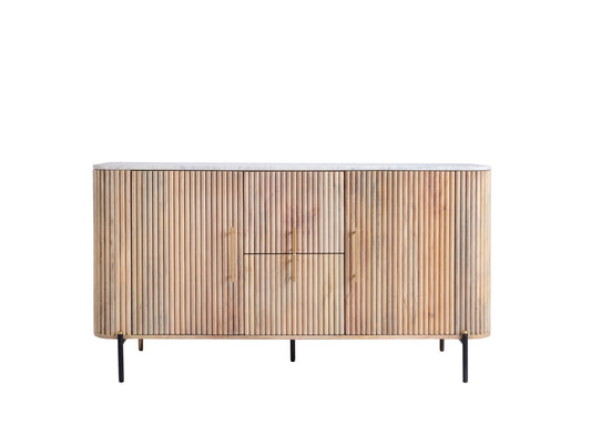 REED Wide Sideboard – Fluted Wood with Marble Effect Top (Pre-Order, 21-Day Lead Time)