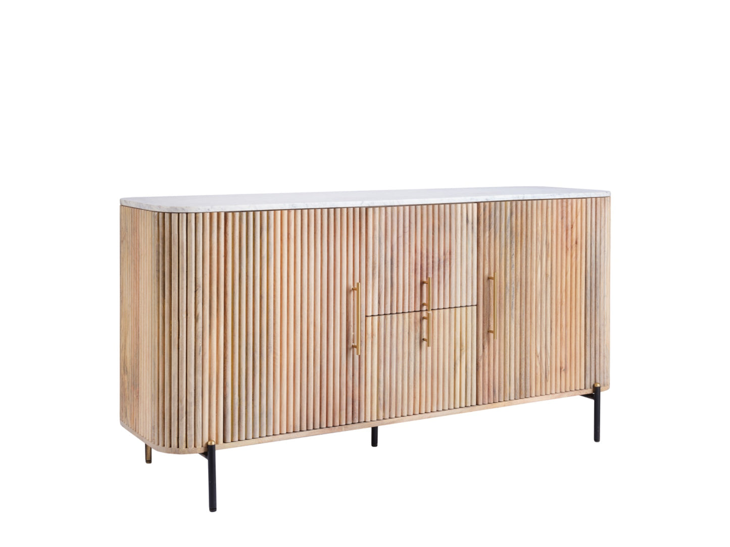 REED Wide Sideboard – Fluted Wood with Marble Effect Top (Pre-Order, 21-Day Lead Time)