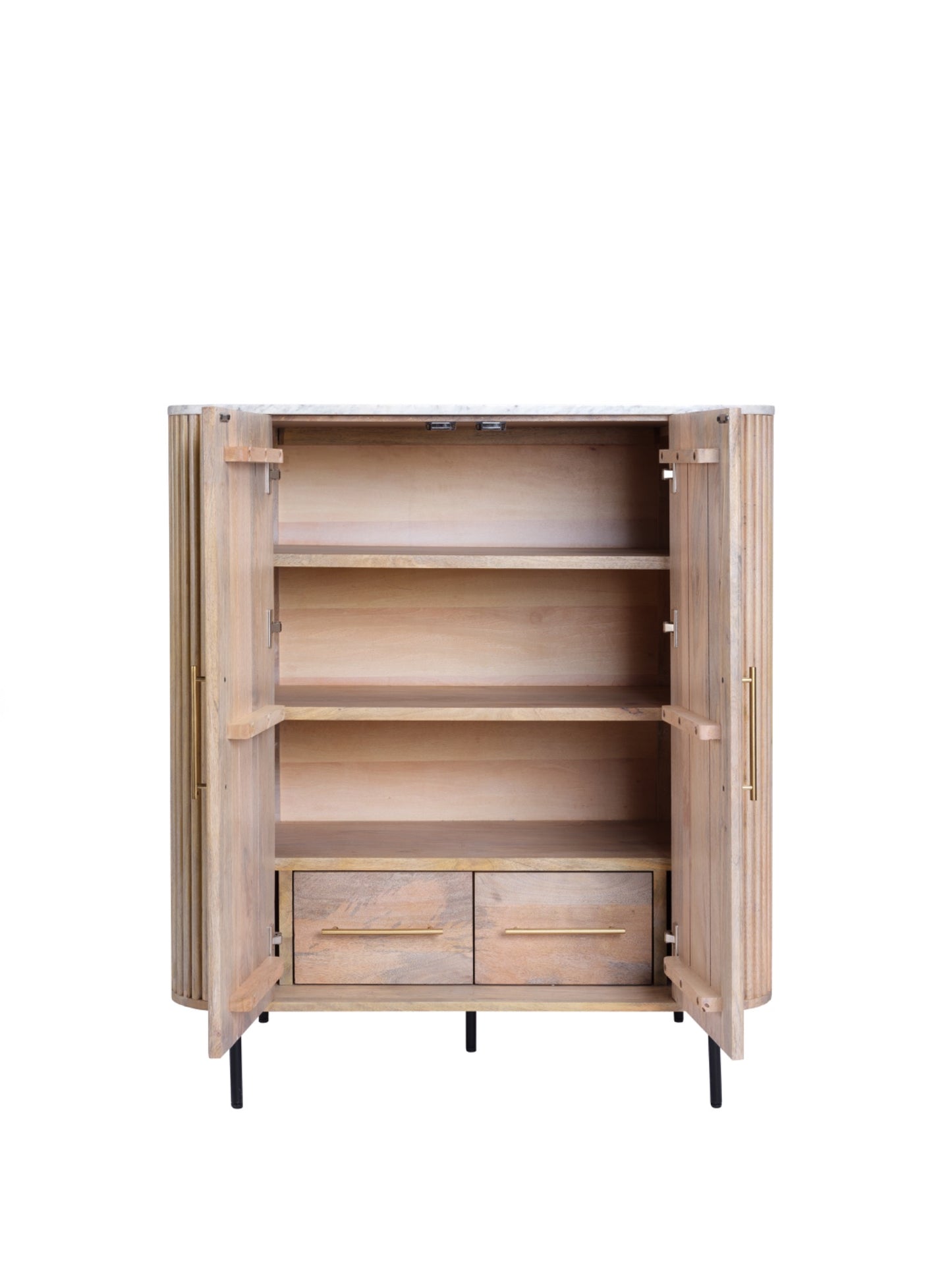 REED Highboard – Fluted Wood Cabinet with Marble Effect Top (Pre-Order, 21-Day Lead Time)