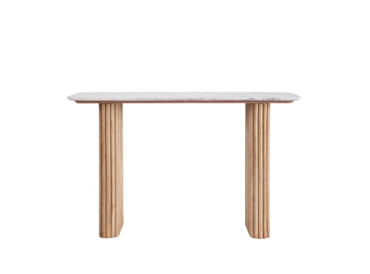 REED Console Table – Fluted Wood with Marble Effect Top (Pre-Order, 21-Day Lead Time)