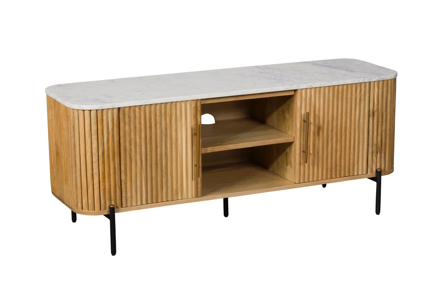 REED TV Unit – Fluted Wood with Marble Effect Top (Pre-Order, 21-Day Lead Time)