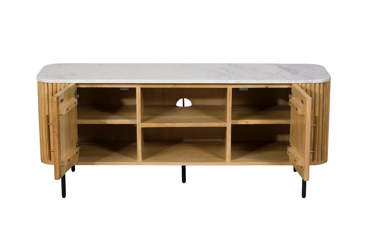 REED TV Unit – Fluted Wood with Marble Effect Top (Pre-Order, 21-Day Lead Time)