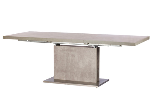 PETRA 160–220cm Extending Dining Table – Concrete Effect with Brushed Steel Base