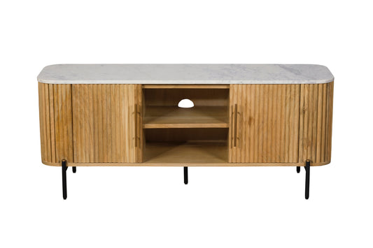 REED TV Unit – Fluted Wood with Marble Effect Top (Pre-Order, 21-Day Lead Time)