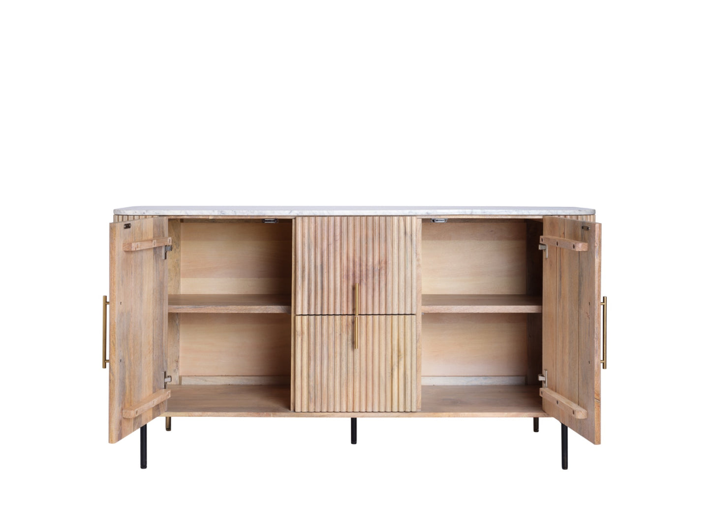 REED Wide Sideboard – Fluted Wood with Marble Effect Top (Pre-Order, 21-Day Lead Time)