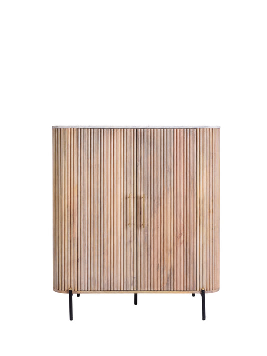 REED Highboard – Fluted Wood Cabinet with Marble Effect Top (Pre-Order, 21-Day Lead Time)