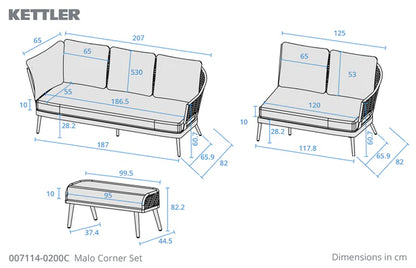 Malo Corner Sofa Set with Adjustable Table