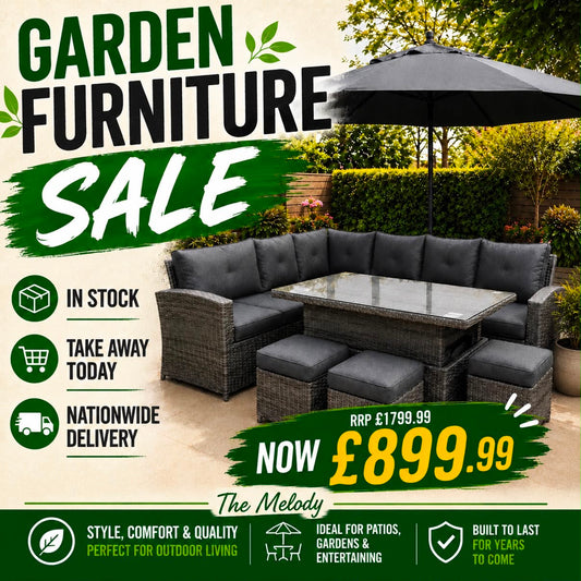 MELODY Corner Sofa with Rising Table and 3 Stools in Grey