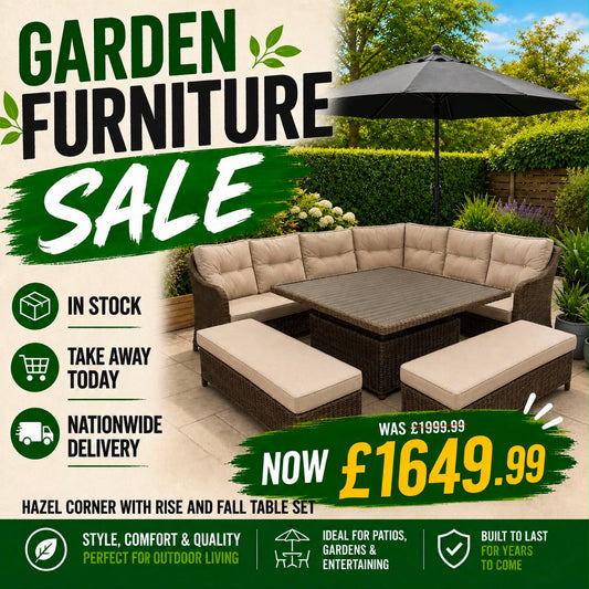 Hazel XL Grey Rattan Corner Set with Rising Table