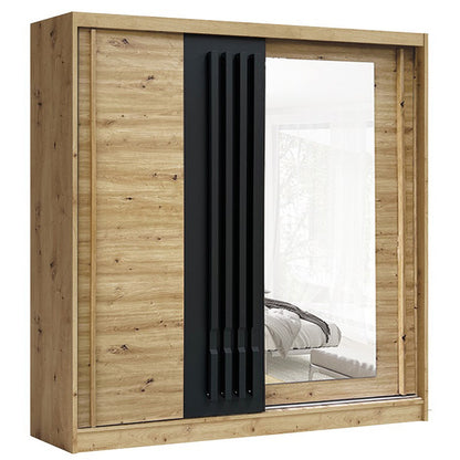 AVANTGARDE 200cm Sliding Wardrobe - Oak & Graphite with Mirror