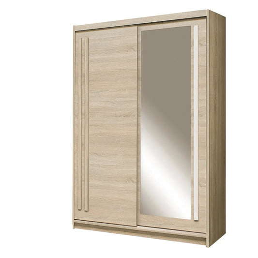 Wooden wardrobe with sliding doors on a white background