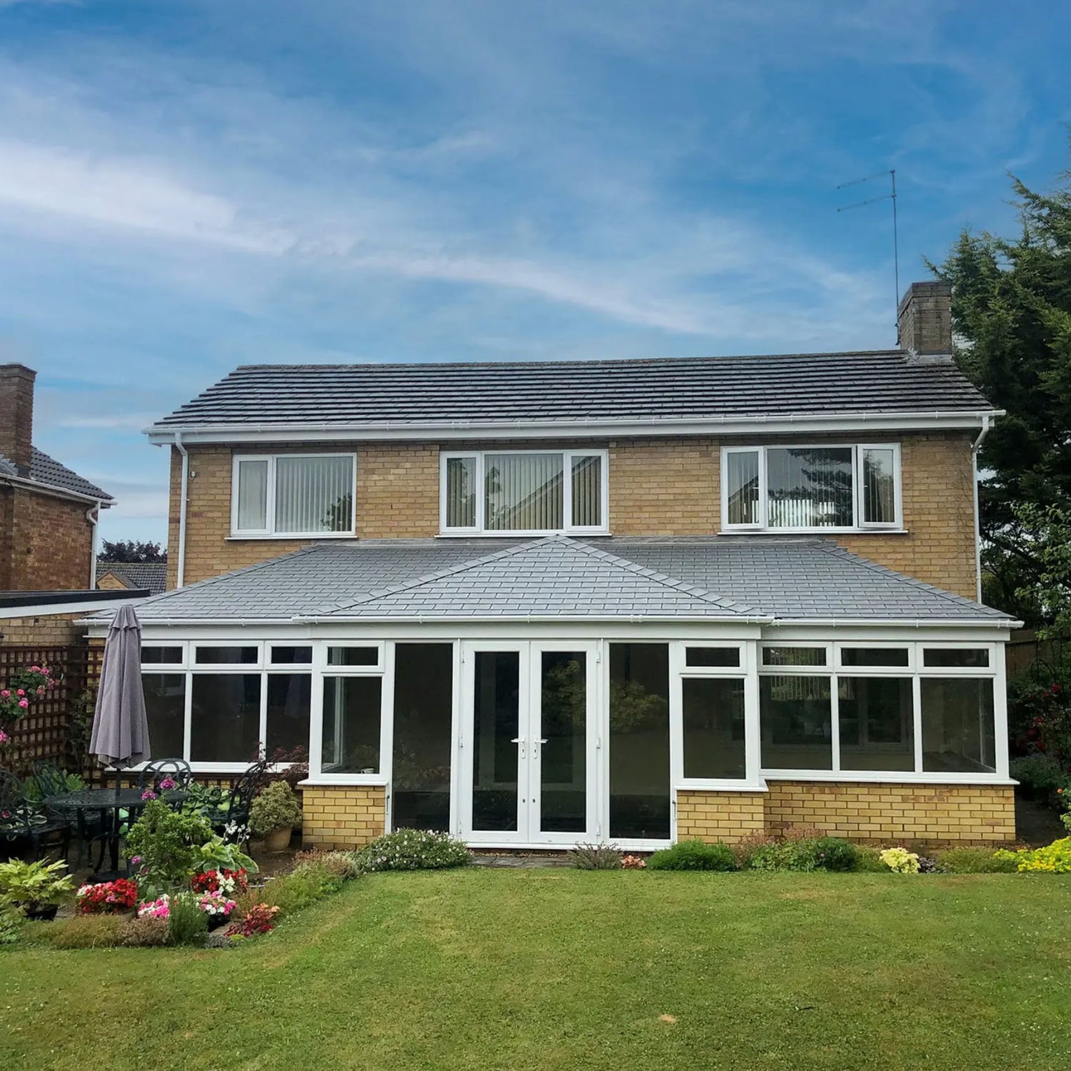 Example of a Nu-Look Conservatory where the glass roof has been replaced by a tiled roof.