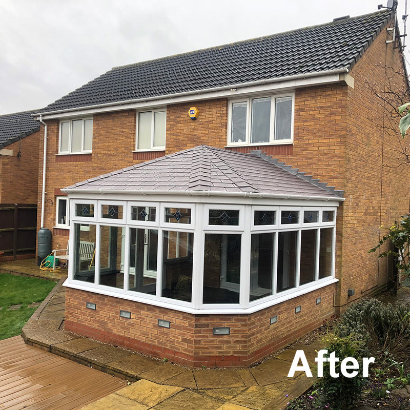Nu-Look after image of a Victorian conservatory with a tiled roof.