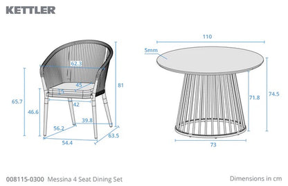 Messina 4-Seat Aluminium Outdoor Dining Set with Ceramic Glass Table & Cushions