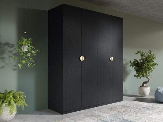 MOND 180cm Large Combo Wardrobe – Black Graphite 4 Door