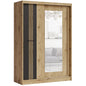 Wooden wardrobe with a mirror on a white background