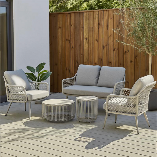 Toulon Aluminium & Rope 2 Seater Sofa and 2 Chairs with Table Set