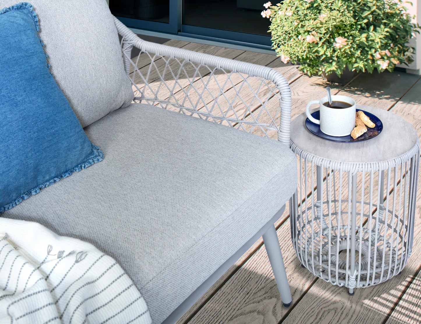 Toulon Aluminium & Rope 2 Seater Sofa and 2 Chairs with Table Set