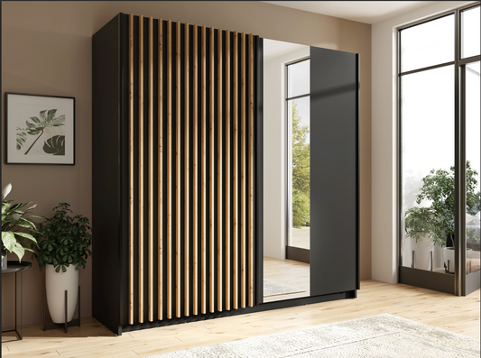 DALIA 200cm Sliding Wardrobe (Black & Artisan Oak)