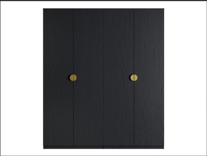 MOND 4 Door Wardrobe – Black Graphite 4 Door Wardrobe with Gold Handles