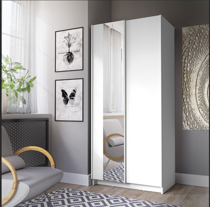 SOFIA 80cm | White Sliding Wardrobe with Mirror
