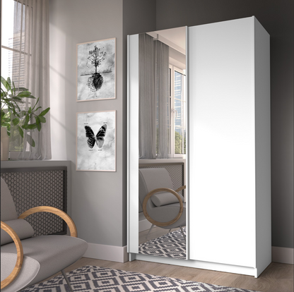SOFIA 100cm | White Sliding Wardrobe with Mirror
