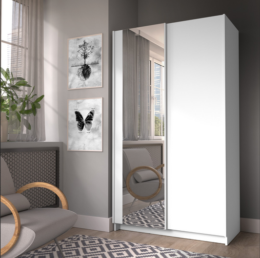 SOFIA 100cm | White Sliding Wardrobe with Mirror