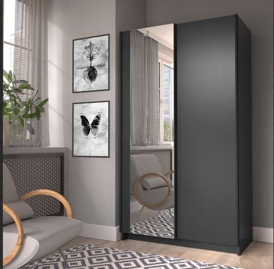 SOFIA 100cm | Black Sliding Wardrobe with Mirror