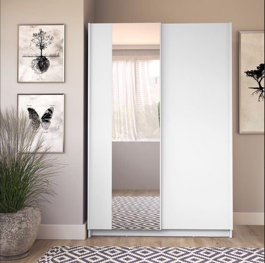 SOFIA 120cm | White Sliding Wardrobe with Mirror
