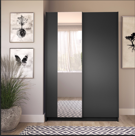 SOFIA 120cm | Black Sliding Wardrobe with Mirror – 120cm