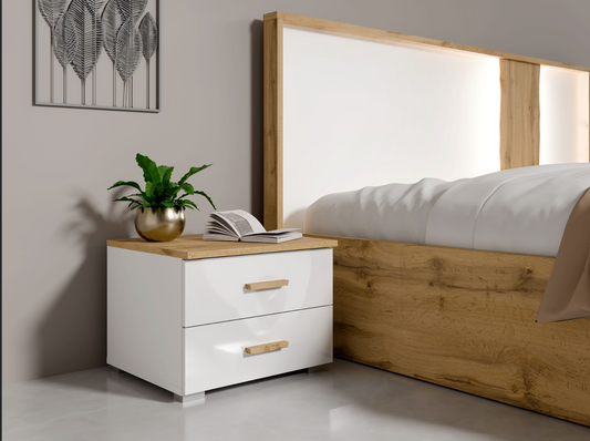 WOOD Bedside Tables | Alpine White & Oak Wotan (Set of 2)