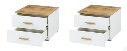 WOOD Bedside Tables | Alpine White & Oak Wotan (Set of 2)