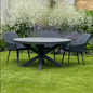 SAN PEDRO  175cm Round Dining Table with 8 Dining Chairs in Dark Grey Fabric