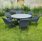 SAN PEDRO 150cm Round Dining Table with 6 Dining Chairs in Dark Grey Fabric