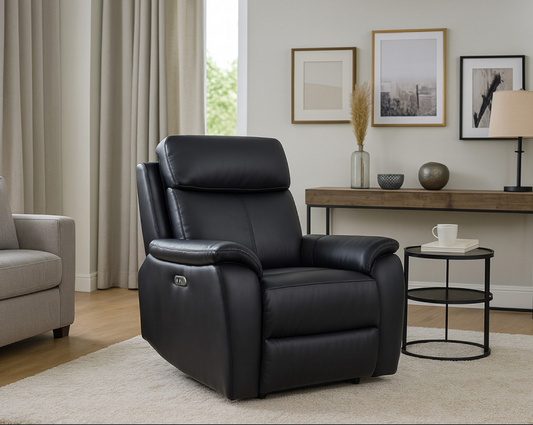 KINGSTON Genuine Leather Recliner Armchair – Black