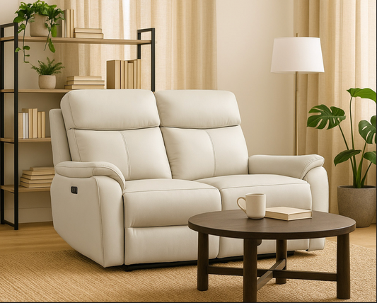 KINGSTON Genuine Leather 2-Seater Recliner Sofa – Pewter