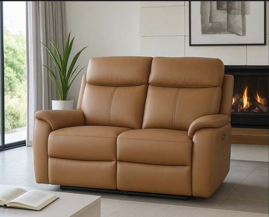 KINGSTON Genuine Leather 2-Seater Recliner Sofa – Tan