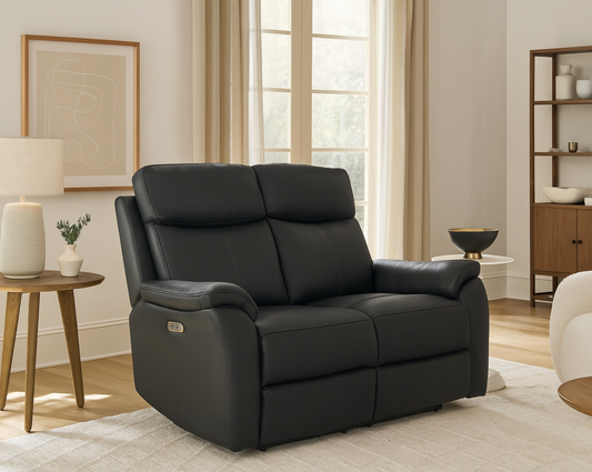 KINGSTON Genuine Leather 2-Seater Recliner Sofa – Black