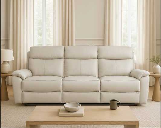 KINGSTON Genuine Leather 3-Seater Recliner Sofa – Pewter