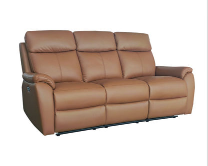 KINGSTON Genuine Leather 3-Seater Recliner Sofa – Tan