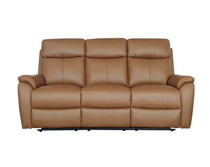 KINGSTON Genuine Leather 3-Seater Recliner Sofa – Tan