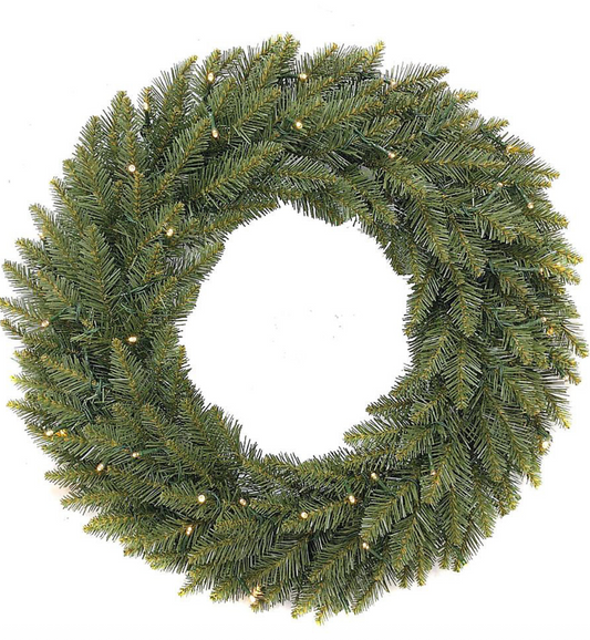 GLENMORE SPRUCE 24" Pre-Lit Christmas Wreath – 50 Warm White LEDs