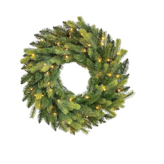 OAKLEY FIR 24" Pre-Lit Christmas Wreath – 50 Warm White LEDs