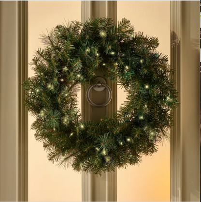 AVONDALE 26" Pre-Lit Christmas Wreath – 100 Warm White LEDs