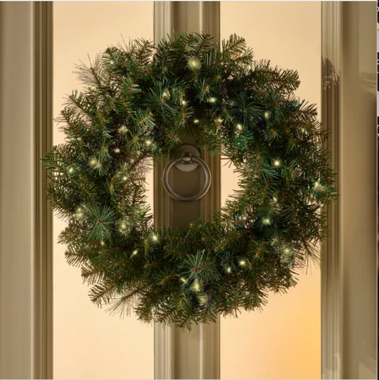 AVONDALE 26" Pre-Lit Christmas Wreath – 100 Warm White LEDs