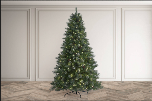 HOLLINGSWORTH SPRUCE 6.5ft Pre-Lit Christmas Tree – 400 LED, 8 Function