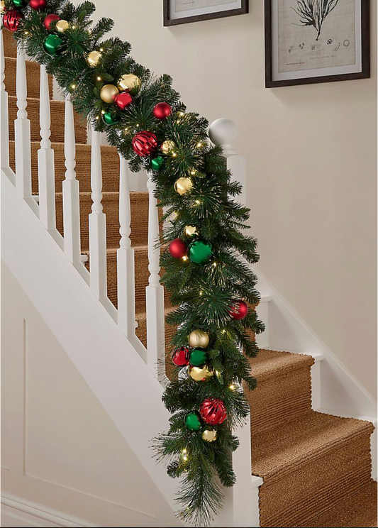 CHANTRY 9ft Pre-Lit Christmas Garland – 100 LED, 8 Function, Battery Operated